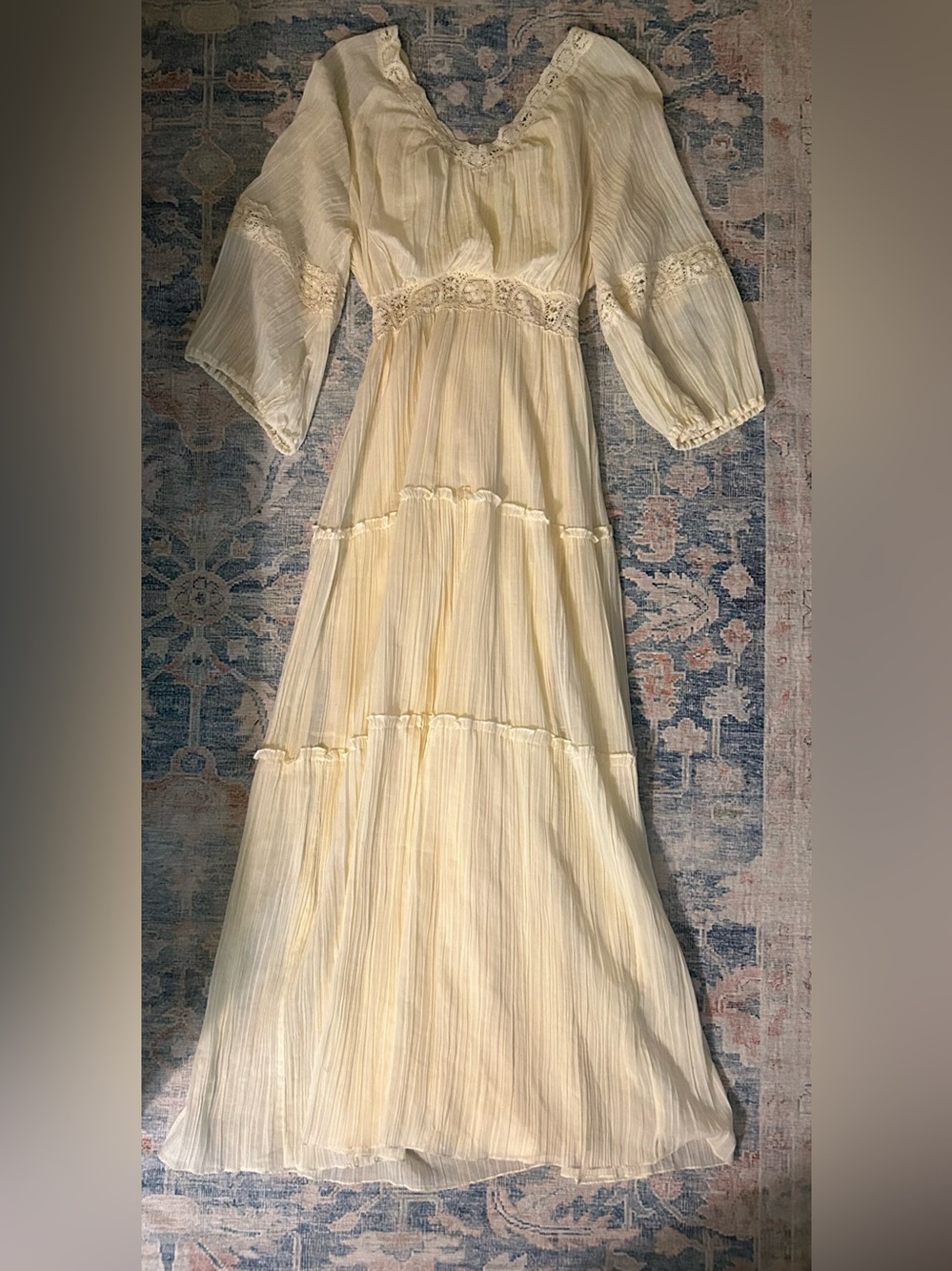 Women's Vintage Cream Boho Tiered Maxi Dress